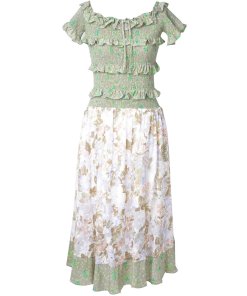 Rebecca Taylor Off-The-Shoulder Mixed Print Dress
