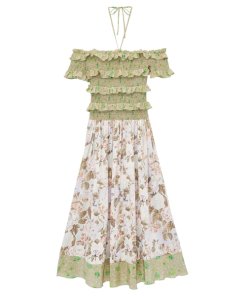 Rebecca Taylor Off-The-Shoulder Mixed Print Dress