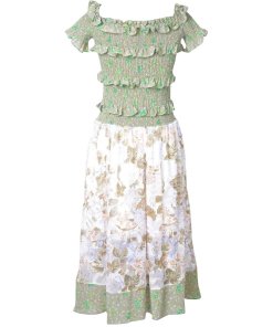 Rebecca Taylor Off-The-Shoulder Mixed Print Dress