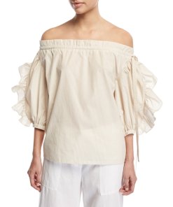 Robert Rodriguez Stripe Ruffle Off-the-Shoulder Top