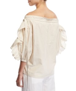 Robert Rodriguez Stripe Ruffle Off-the-Shoulder Top