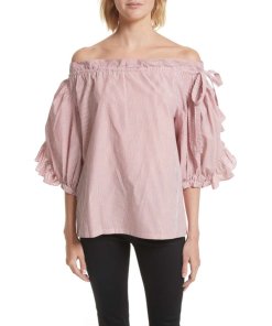 Robert Rodriguez Stripe Ruffle Off-the-Shoulder Top