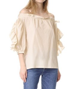 Robert Rodriguez Stripe Ruffle Off-the-Shoulder Top