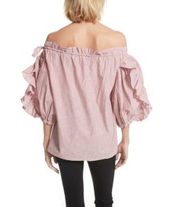 Robert Rodriguez Stripe Ruffle Off-the-Shoulder Top