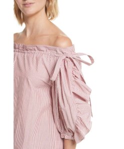 Robert Rodriguez Stripe Ruffle Off-the-Shoulder Top