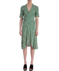 Ganni Dalton Short Sleeve Floral Wrap Dress