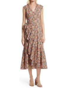 Rebecca Taylor Moonlight Print Poplin Ruffle Wrap Dress