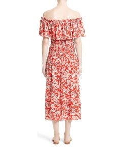 Rebecca Taylor Cherry Blossom Off-the-Shoulder Silk Dress