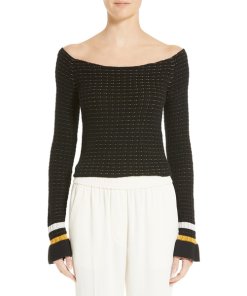 3.1 Phillip Lim Off-the-Shoulder Stripe Trim Sweater