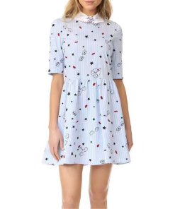 Vivetta Embroidered Collar Striped Cotton Dress