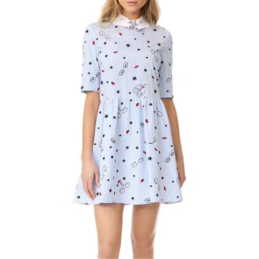 Vivetta Embroidered Collar Striped Cotton Dress evaChic Vivetta Embroidered Collar Striped Cotton Dress evaChic