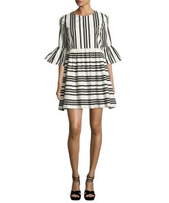 Alice + Olivia Augusta Striped Ruffle Sleeve Dress