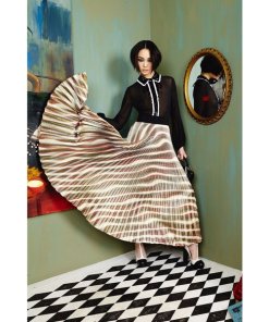 Alice + Olivia Maura Silk Sunburst Pleated Skirt