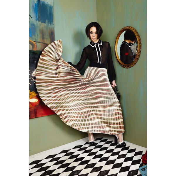 Alice + Olivia Maura Silk Sunburst Pleated Skirt