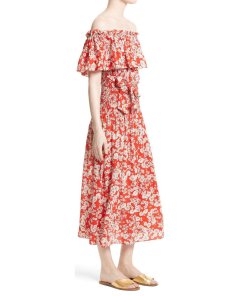 Rebecca Taylor Cherry Blossom Off-the-Shoulder Silk Dress