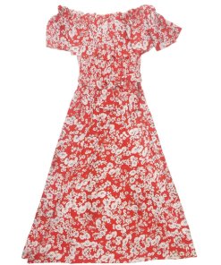 Rebecca Taylor Cherry Blossom Off-the-Shoulder Silk Dress