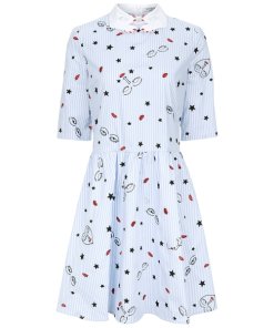 Vivetta Embroidered Collar Striped Cotton Dress