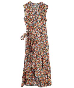Rebecca Taylor Moonlight Print Poplin Ruffle Wrap Dress