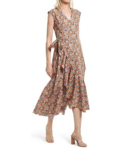Rebecca Taylor Moonlight Print Poplin Ruffle Wrap Dress