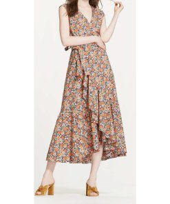 Rebecca Taylor Moonlight Print Poplin Ruffle Wrap Dress