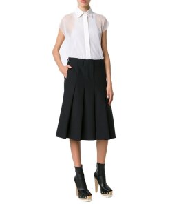 Vera Wang Pleated Wool-Blend Midi Skirt