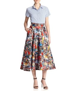 Alice + Olivia Flora Printed Midi Flare Skirt