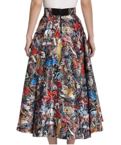Alice + Olivia Flora Printed Midi Flare Skirt