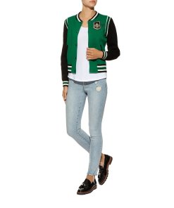 Maje Mat Contrast Sleeve Knit Bomber Jacket
