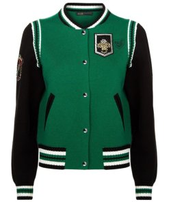 Maje Mat Contrast Sleeve Knit Bomber Jacket