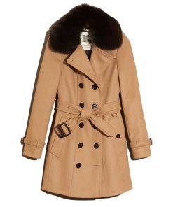 Burberry London Fur Collar Wool & Cashmere Coat