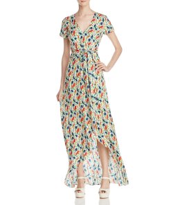 Alice + Olivia Adrianna Bird Party Mock-Wrap Maxi Dress