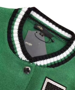 Maje Mat Contrast Sleeve Knit Bomber Jacket