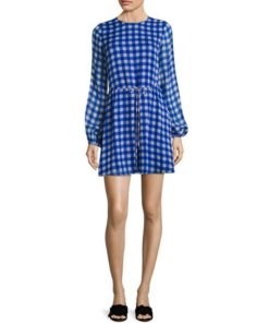 Diane von Furstenberg Gingham Cinch Waist Mini Dress