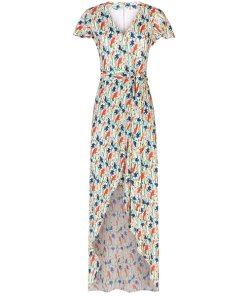 Alice + Olivia Adrianna Bird Party Mock-Wrap Maxi Dress