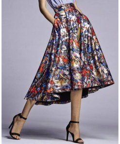 Alice + Olivia Flora Printed Midi Flare Skirt