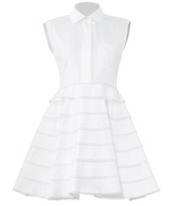 Carven Crochet Trim Fit & Flare Shirtdress