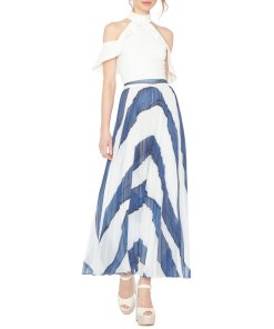 Alice + Olivia Shannon Asymmetric Pleated Maxi Skirt