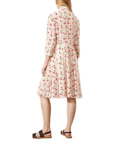 Chinti and Parker Cherry Print Pleated Silk Shirtdress