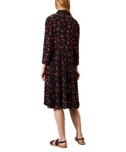 Chinti and Parker Cherry Print Pleated Silk Shirtdress