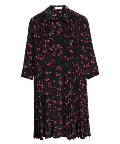 Chinti and Parker Cherry Print Pleated Silk Shirtdress