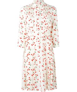 Chinti and Parker Cherry Print Pleated Silk Shirtdress