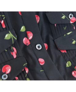 Chinti and Parker Cherry Print Pleated Silk Shirtdress
