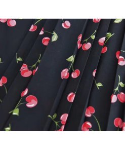 Chinti and Parker Cherry Print Pleated Silk Shirtdress