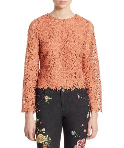 Alice + Olivia Pasha Bell-Sleeve Lace Blouse