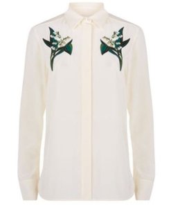 Stella McCartney Arlo Floral Embroidery Silk Shirt