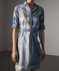 Burberry Tie-Waist Check Shirt Dress