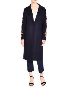 Sandro Floral Embroidery Wool Blend Coat