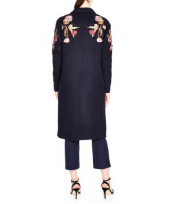 Sandro Floral Embroidery Wool Blend Coat