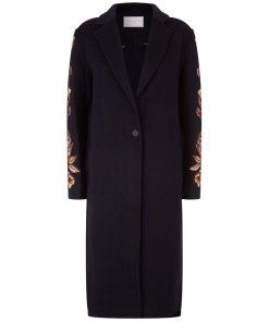 Sandro Floral Embroidery Wool Blend Coat