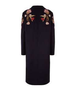 Sandro Floral Embroidery Wool Blend Coat